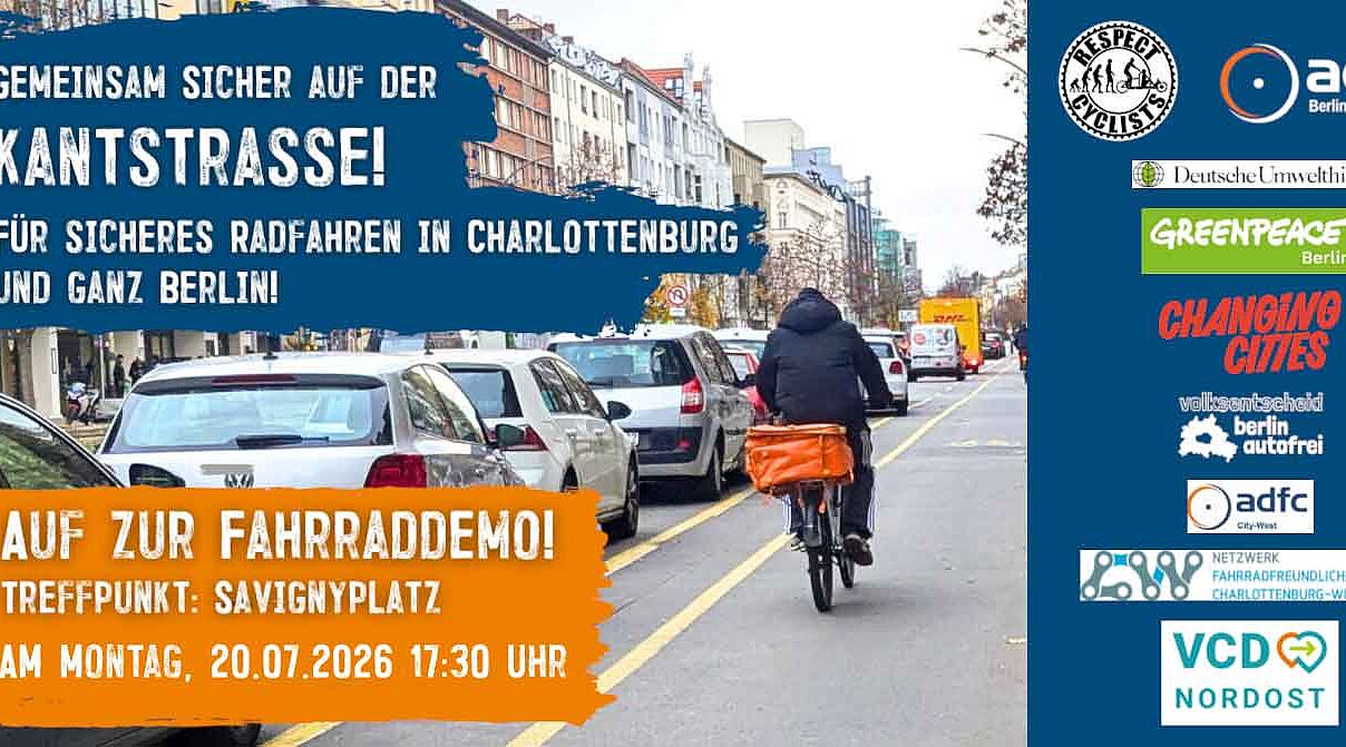 Radweg der links durch parkende Autos abgegrenzt wird