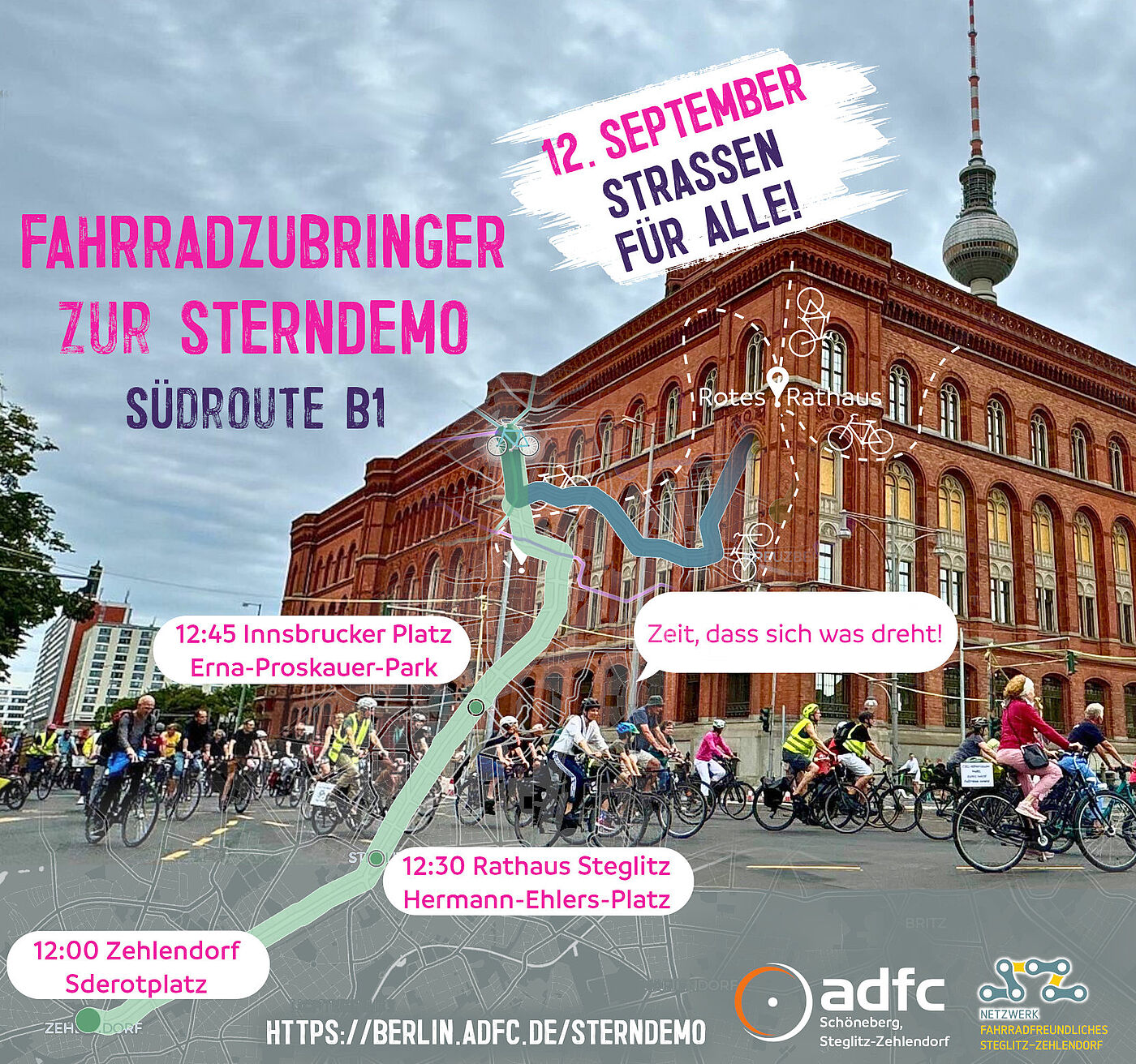 Sharepic für die Südroute B1 zur Sterndemo am 12.09.2026 