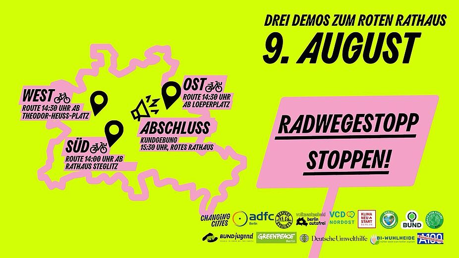 Sharepic Radwegestopp Demo 9-8-2024 Demonstration Radwegestopp 9.8.2024