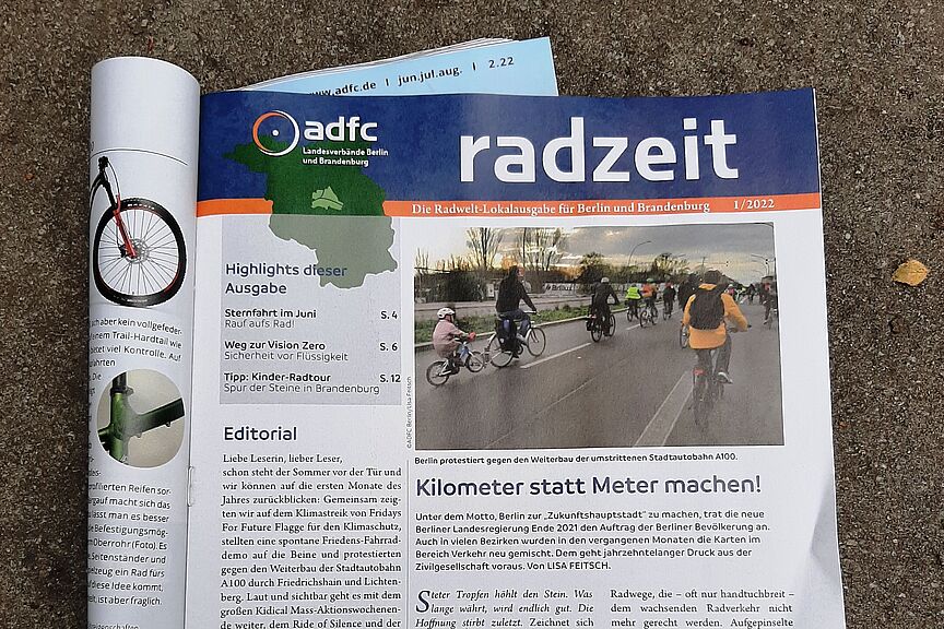 ADFC Berlin-Magazincover radzeit - Ausgabe 1/2022 ADFC Berlin-Magazincover radzeit - Ausgabe 1/2022