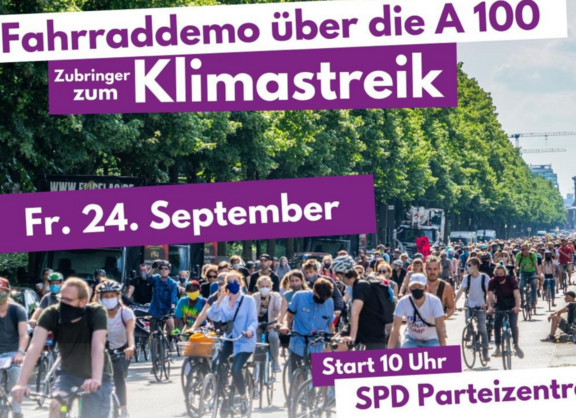 Aufruf zum Klimastreik am 24. September 2021 mit Fahrraddemo über die A100