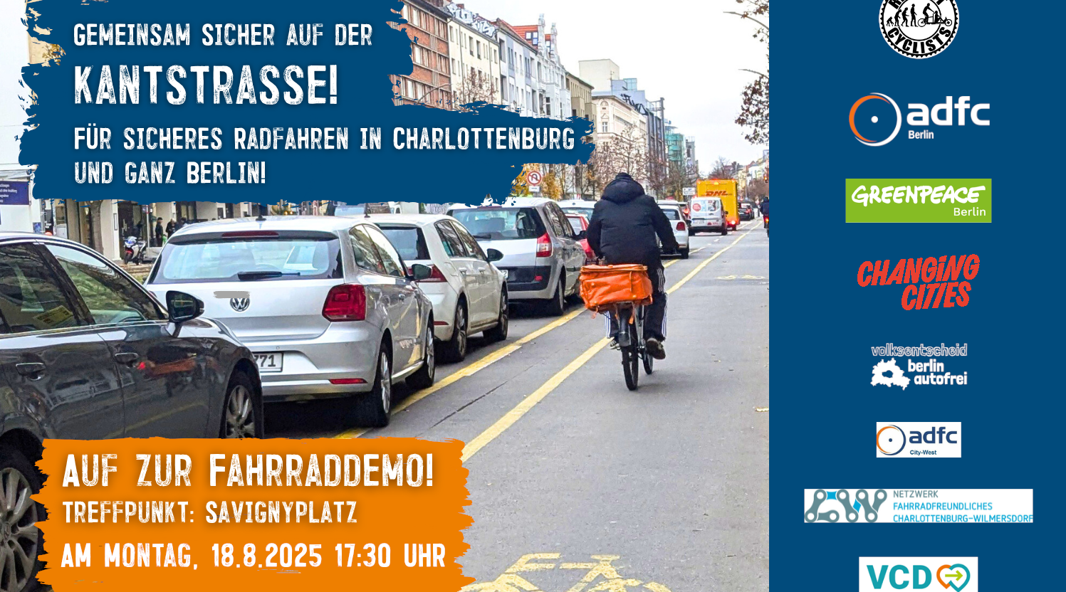 Sharepic mit Radfahrendem auf Kantstraße und Logos