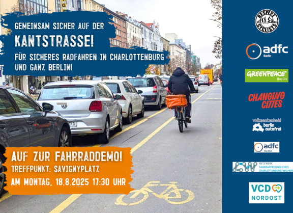 Sharepic mit Radfahrendem auf Kantstraße und Logos