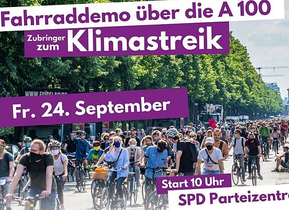 Aufruf zum Klimastreik am 24. September 2021 mit Fahrraddemo über die A100