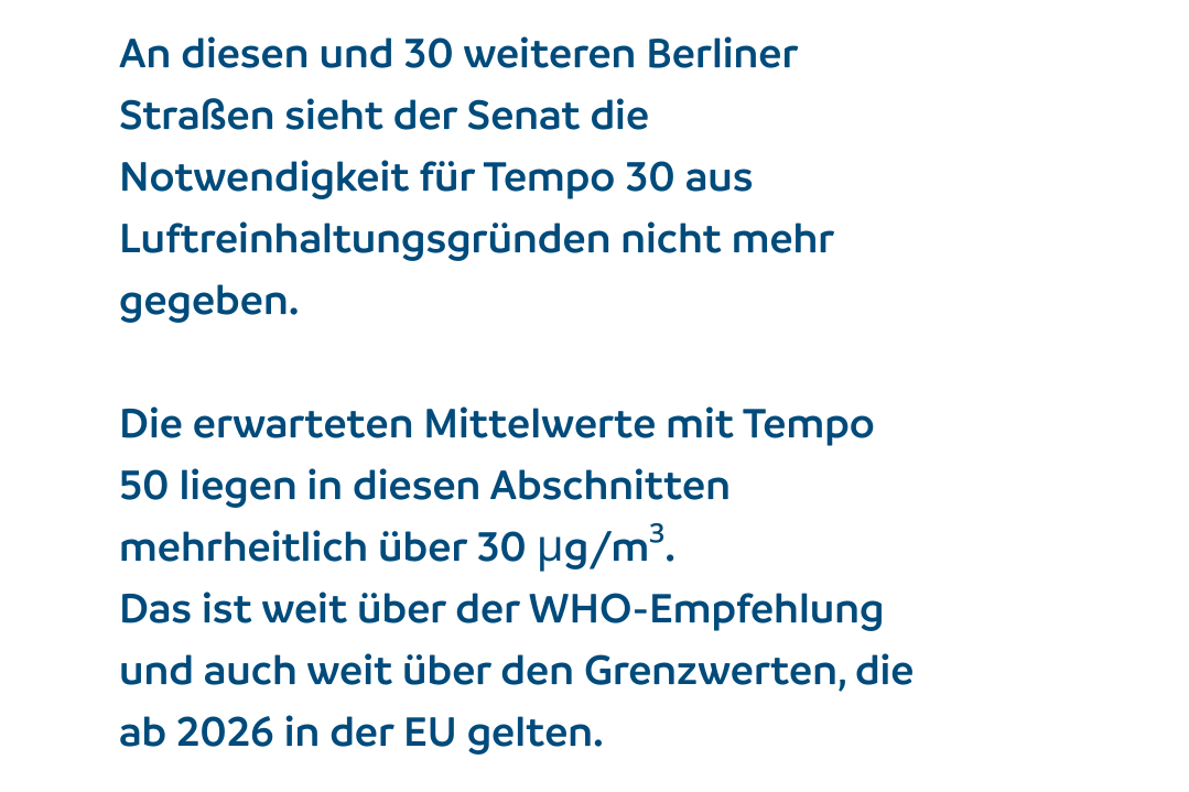 Wir forden Tempo 30 für gute Luft an Hauptstraßen