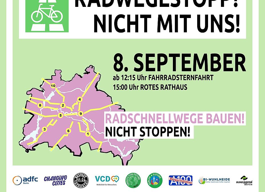 Sharepic Radwegestopp Demo 8.9. Sharepic Radwegestopp Demo 8.9.