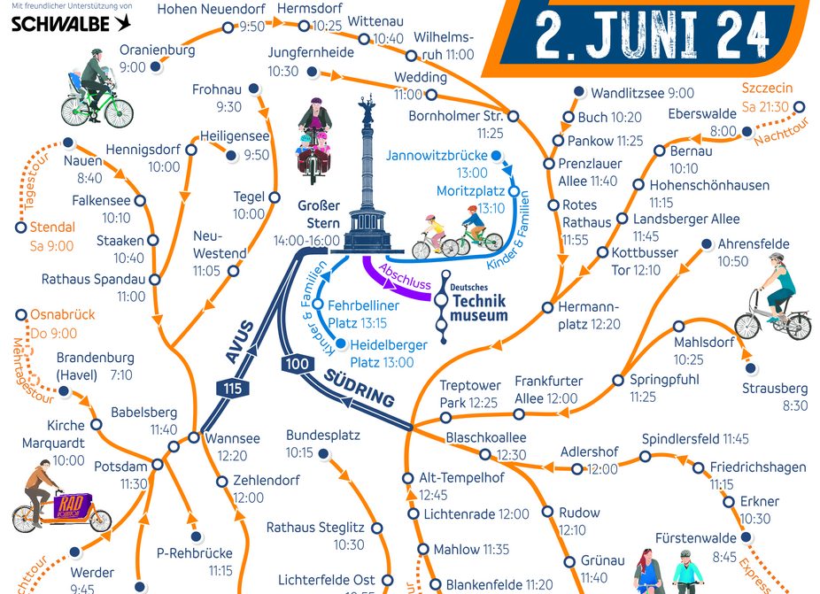 Routen-Spinne ADFC-Sternfahrt 2024 Routen-Spinne ADFC-Sternfahrt 2024